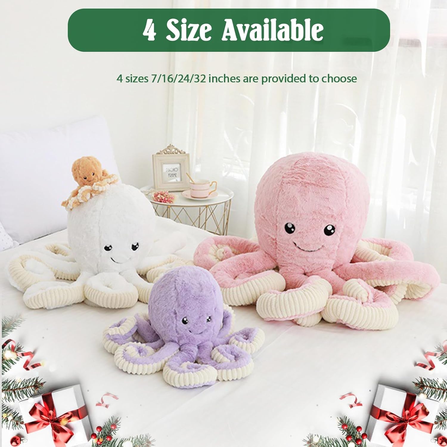 Octopus Stuffed Animals, Giant Octopus Plush Doll Play Toys for Kids Girls Boys Adults Birthday Xmas Halloween Present Stuffed Sea Animals Plushie, 7/16/24/32 Inches, 5 Colors