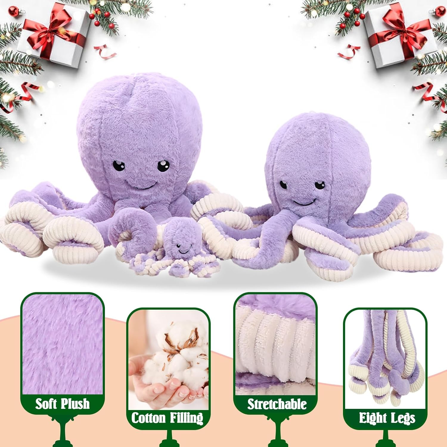 Octopus Stuffed Animals, Giant Octopus Plush Doll Play Toys for Kids Girls Boys Adults Birthday Xmas Halloween Present Stuffed Sea Animals Plushie, 7/16/24/32 Inches, 5 Colors