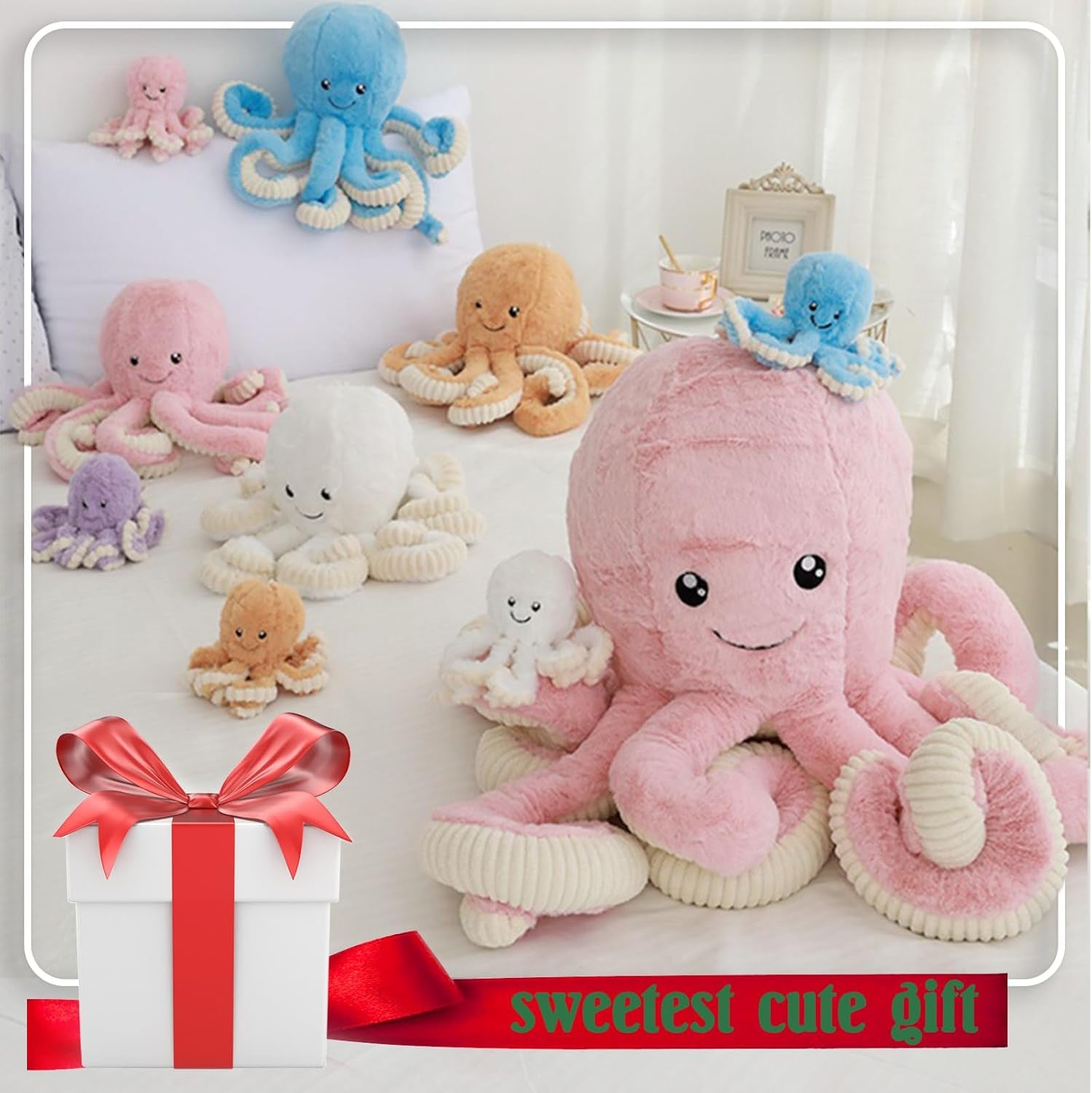 Octopus Stuffed Animals, Giant Octopus Plush Doll Play Toys for Kids Girls Boys Adults Birthday Xmas Halloween Present Stuffed Sea Animals Plushie, 7/16/24/32 Inches, 5 Colors