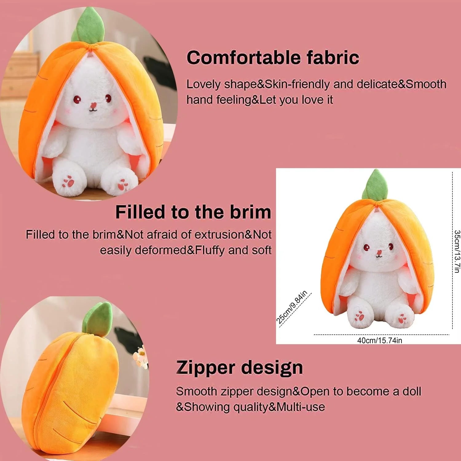 Carrot Rabbit Plush Toys,Soft Bunny Cartoon Stuff Animals for Boys Girls Birthday Gift,7.2"