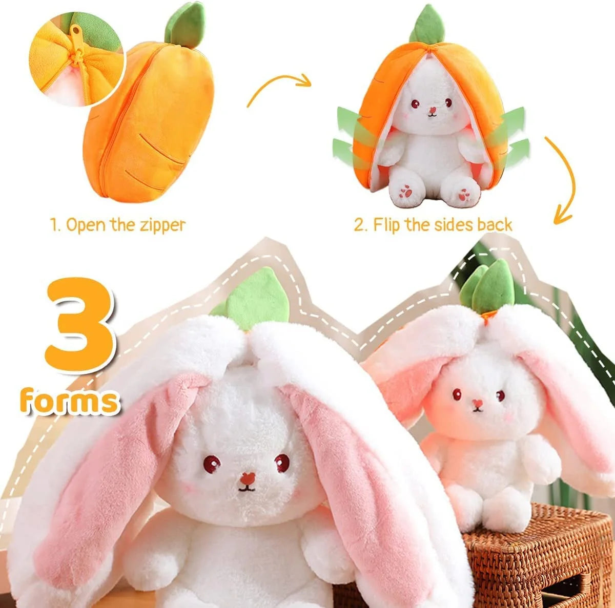 Carrot Rabbit Plush Toys,Soft Bunny Cartoon Stuff Animals for Boys Girls Birthday Gift,7.2"